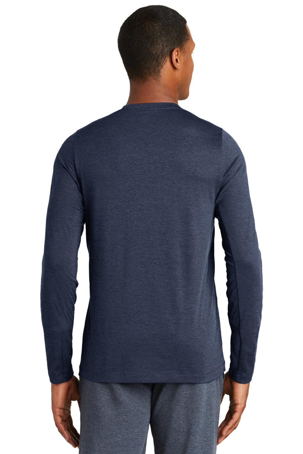 New Era NEA201 Mens Series Performance Moisture Wicking Long Sleeve Crewneck T-Shirt Navy Blue Model Back