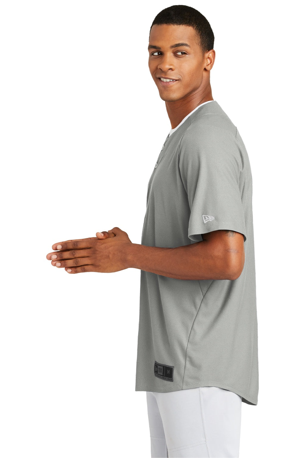 New Era NEA220 Mens Diamond Era Moisture Wicking Short Sleeve Jersey Grey Model Side
