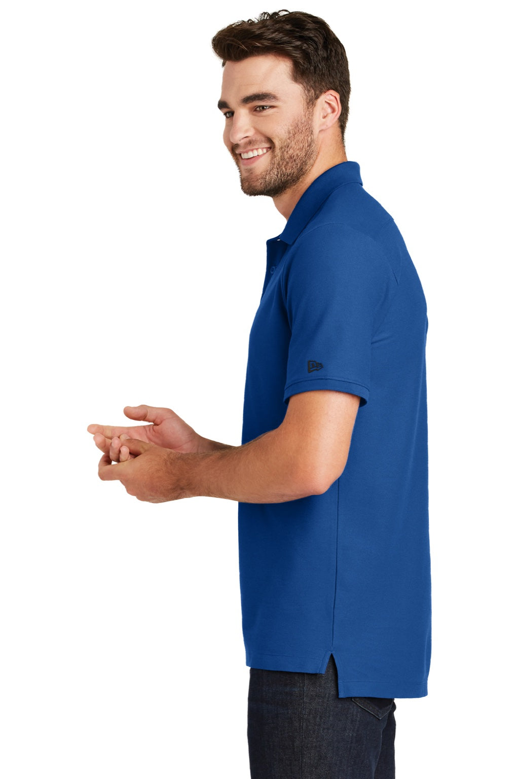 New Era NEA300 Mens Venue Home Plate Moisture Wicking Short Sleeve Polo Shirt Royal Blue Model Side