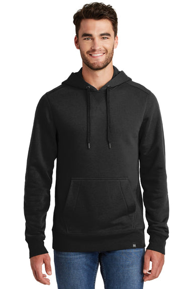New Era NEA500 Mens Sueded French Terry Hooded Sweatshirt Hoodie w/ Pouch Pocket Black Model Front