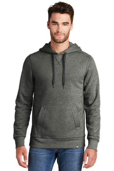 New Era NEA500 Mens Sueded French Terry Hooded Sweatshirt Hoodie w/ Pouch Pocket Black Twist Model Front