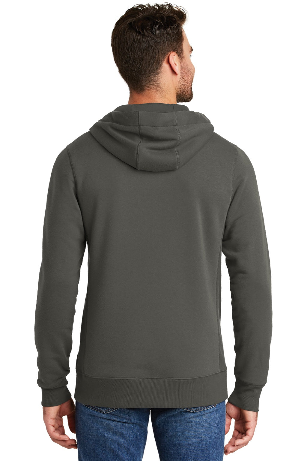 New Era NEA500 Mens Sueded French Terry Hooded Sweatshirt Hoodie w/ Pouch Pocket Graphite Grey Model Back