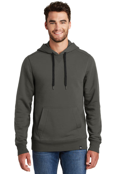 New Era NEA500 Mens Sueded French Terry Hooded Sweatshirt Hoodie w/ Pouch Pocket Graphite Grey Model Front