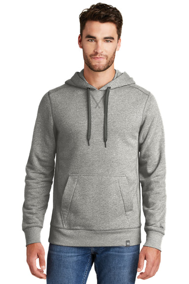 New Era NEA500 Mens Sueded French Terry Hooded Sweatshirt Hoodie w/ Pouch Pocket Light Graphite Grey Twist Model Front