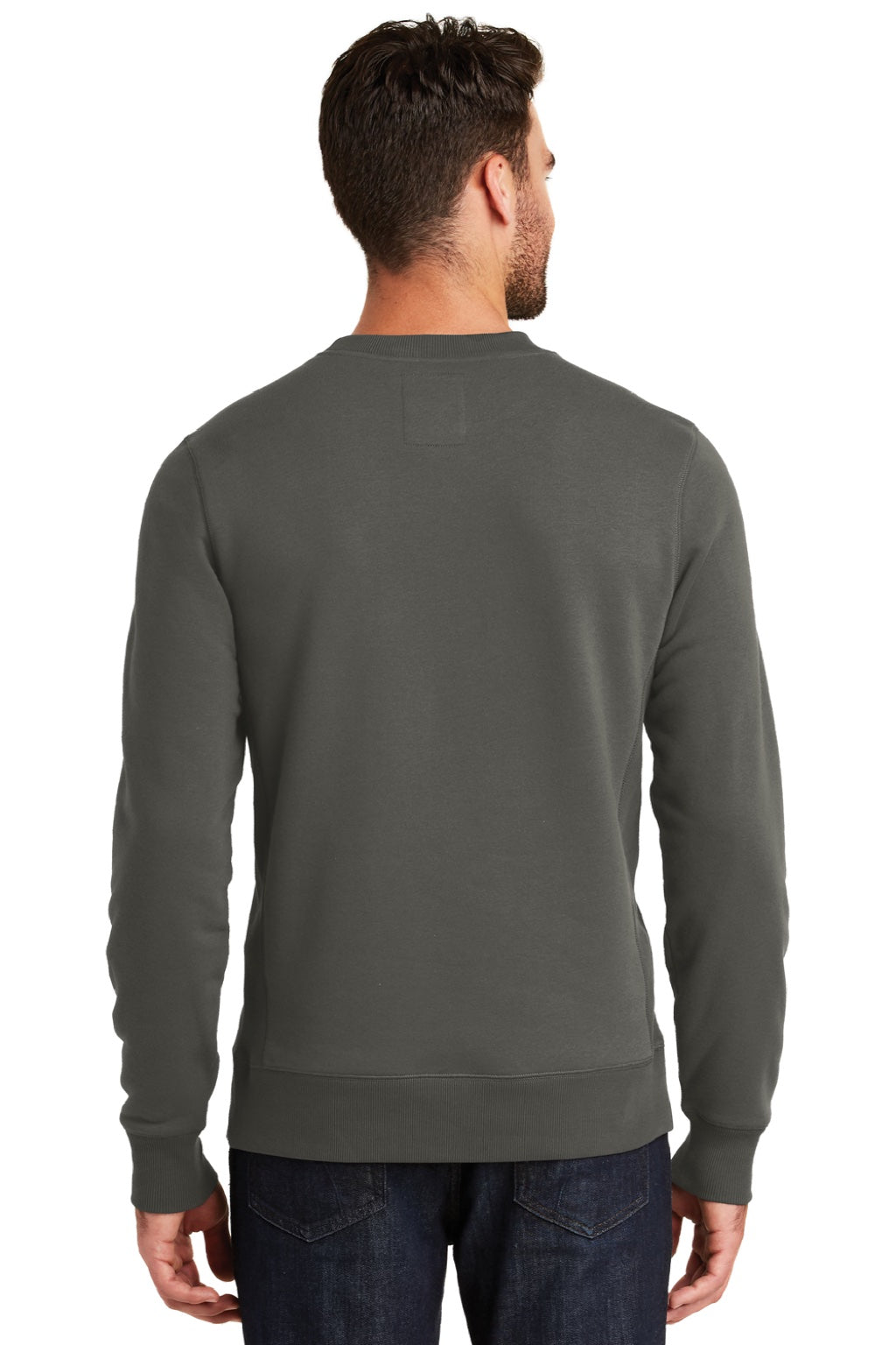 New Era NEA501 Mens Sueded French Terry Crewneck Sweatshirt Graphite Grey Model Back