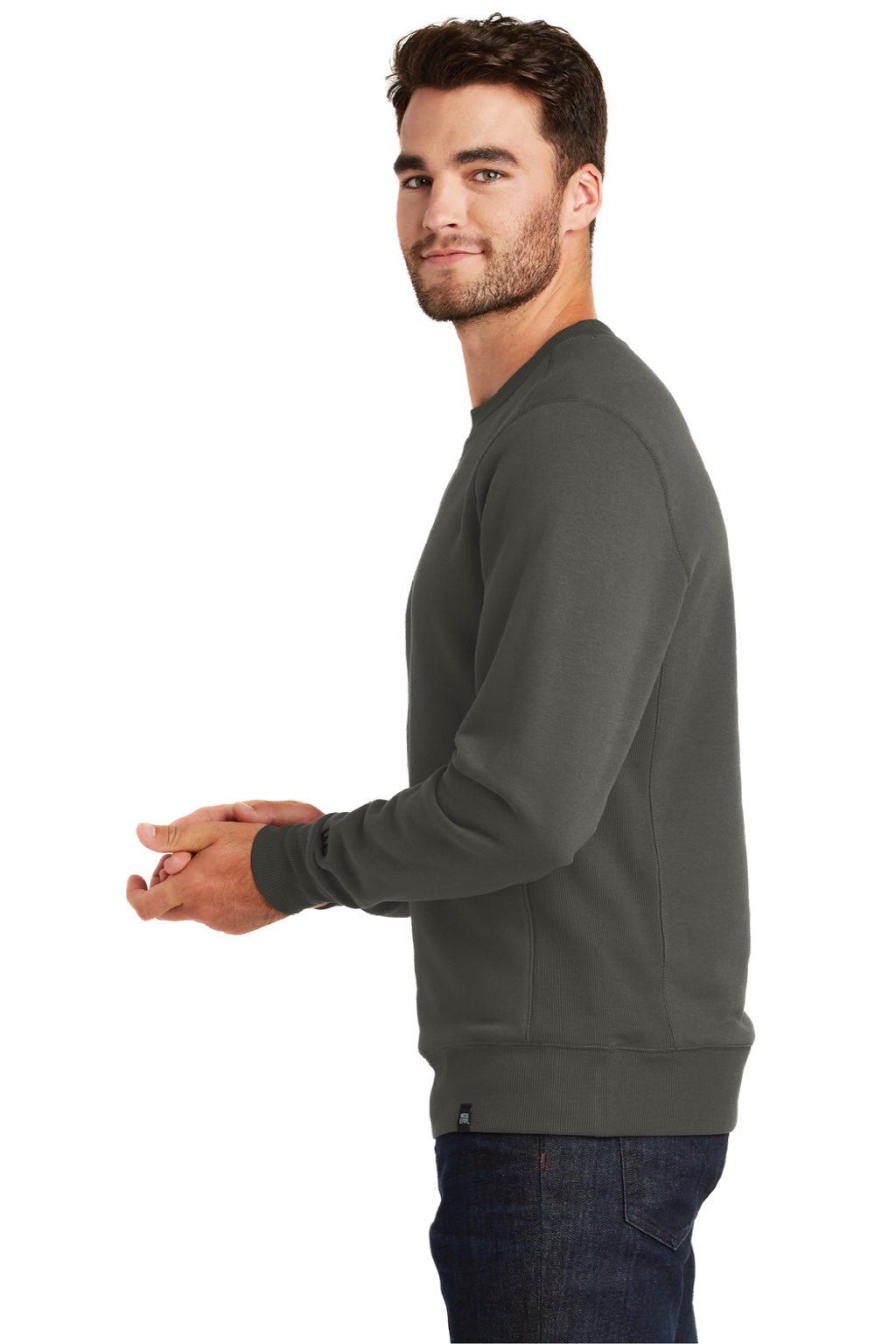New Era NEA501 Mens Sueded French Terry Crewneck Sweatshirt Graphite Grey Model Side