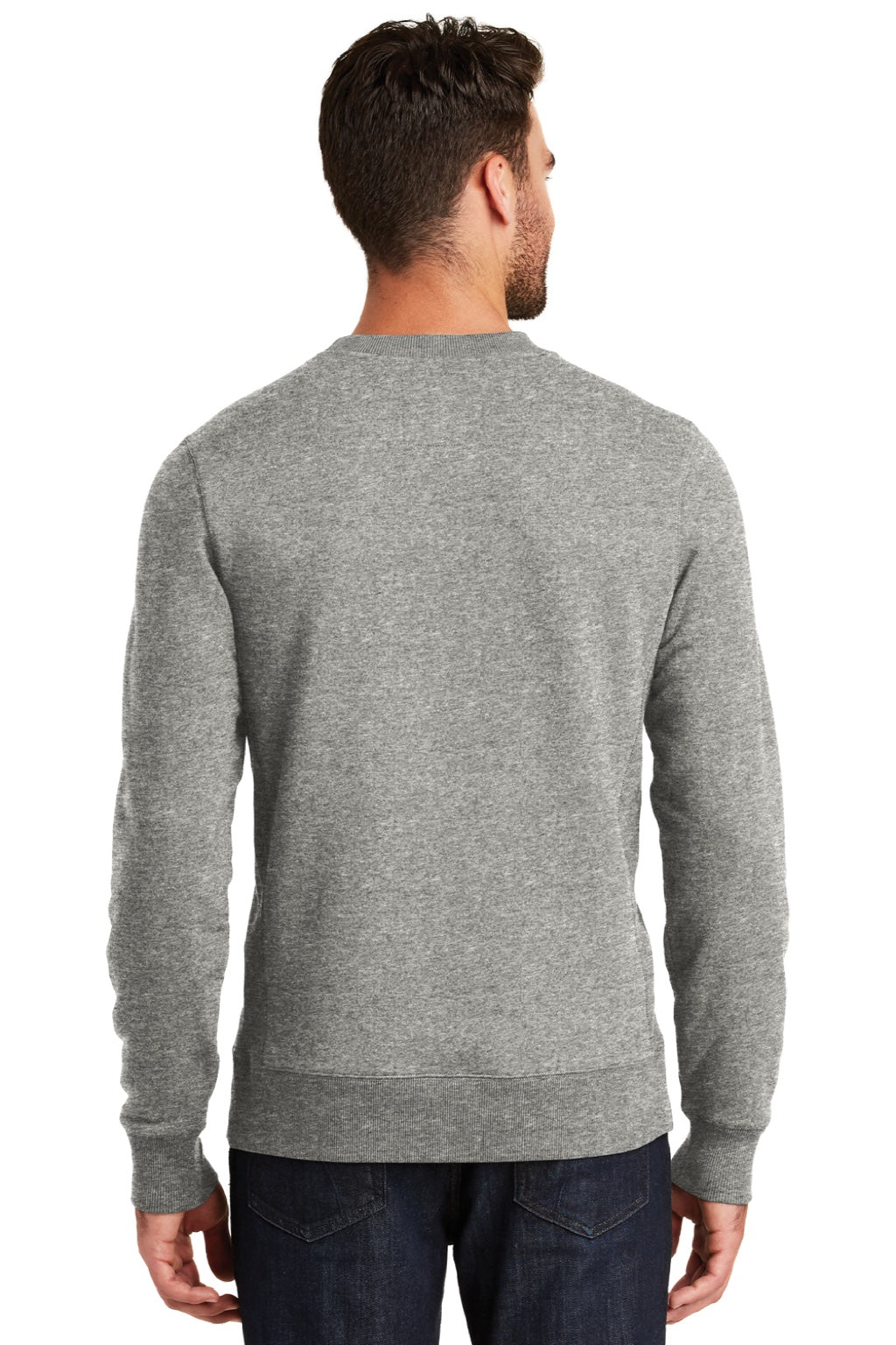 New Era NEA501 Mens Sueded French Terry Crewneck Sweatshirt Light Graphite Grey Twist Model Back
