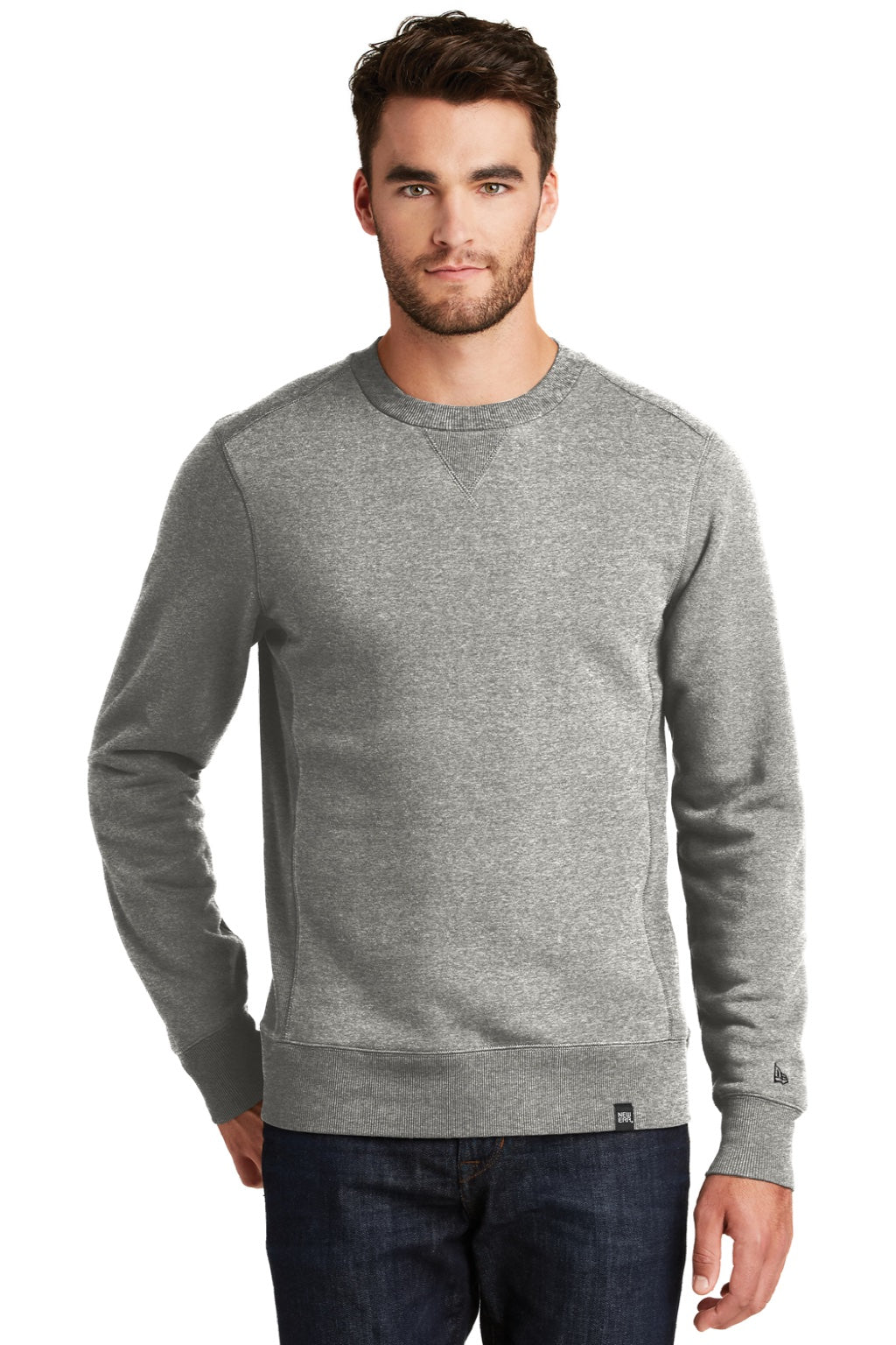 New Era NEA501 Mens Sueded French Terry Crewneck Sweatshirt Light Graphite Grey Twist Model Front