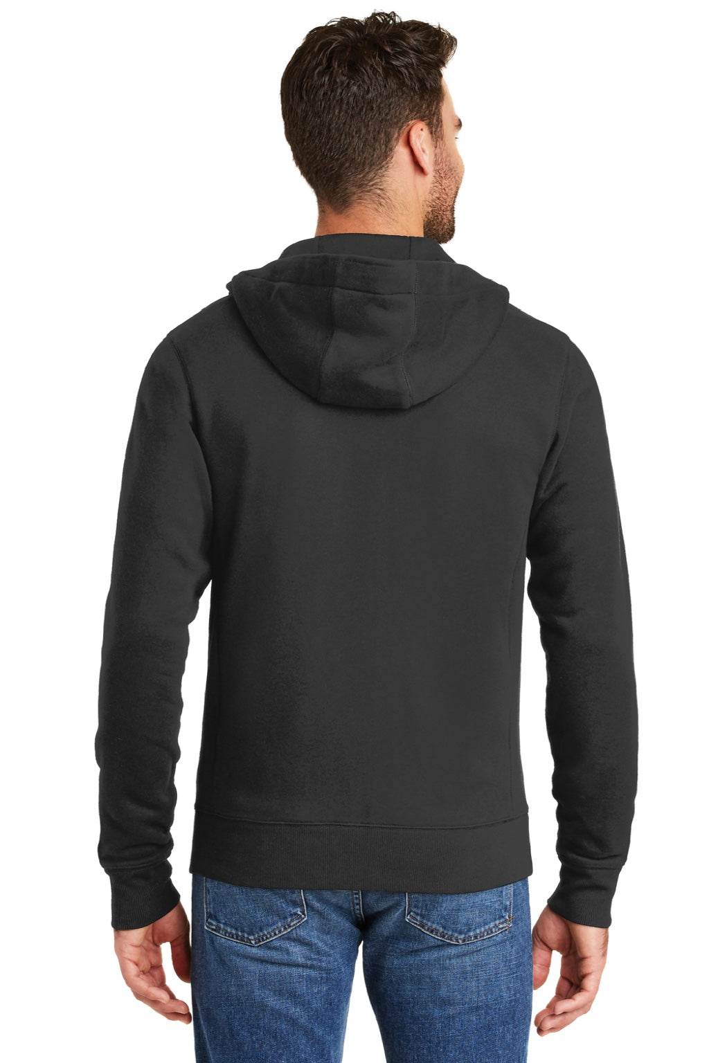 New Era NEA502 Mens Sueded French Terry Full Zip Hooded Sweatshirt Hoodie w/ Pockets Black Model Back