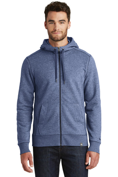 New Era NEA502 Mens Sueded French Terry Full Zip Hooded Sweatshirt Hoodie w/ Pockets Dark Royal Blue Twist Model Front