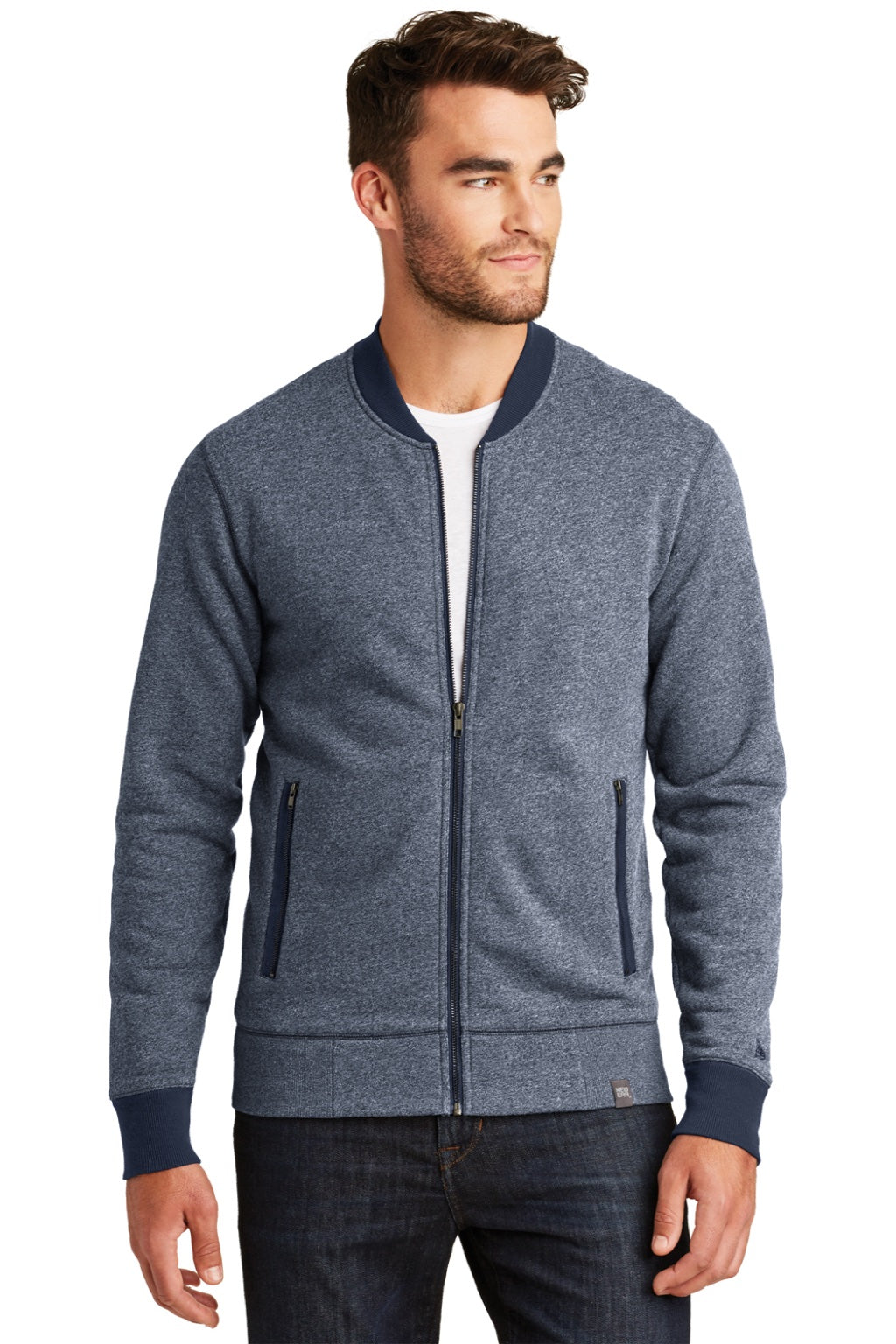 New Era NEA503 Mens Sueded French Terry Full Zip Jacket Navy Blue Twist/Navy Blue Model Front