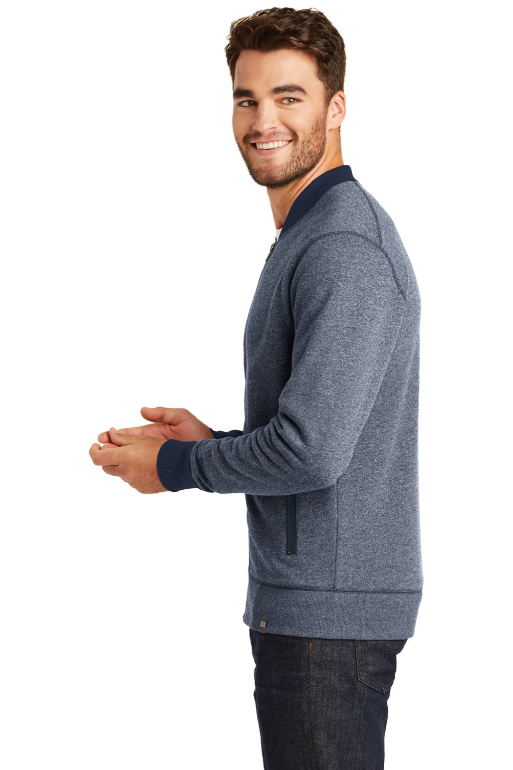 New Era NEA503 Mens Sueded French Terry Full Zip Jacket Navy Blue Twist/Navy Blue Model Side