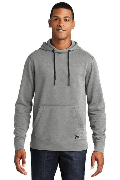 New Era NEA510 Mens Fleece Hooded Sweatshirt Hoodie w/ Pouch Pocket Heather Shadow Grey Model Front