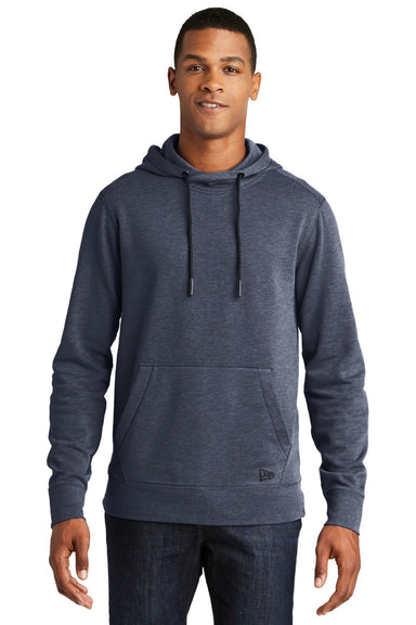 New Era NEA510 Mens Fleece Hooded Sweatshirt Hoodie w/ Pouch Pocket Heather Navy Blue Model Front
