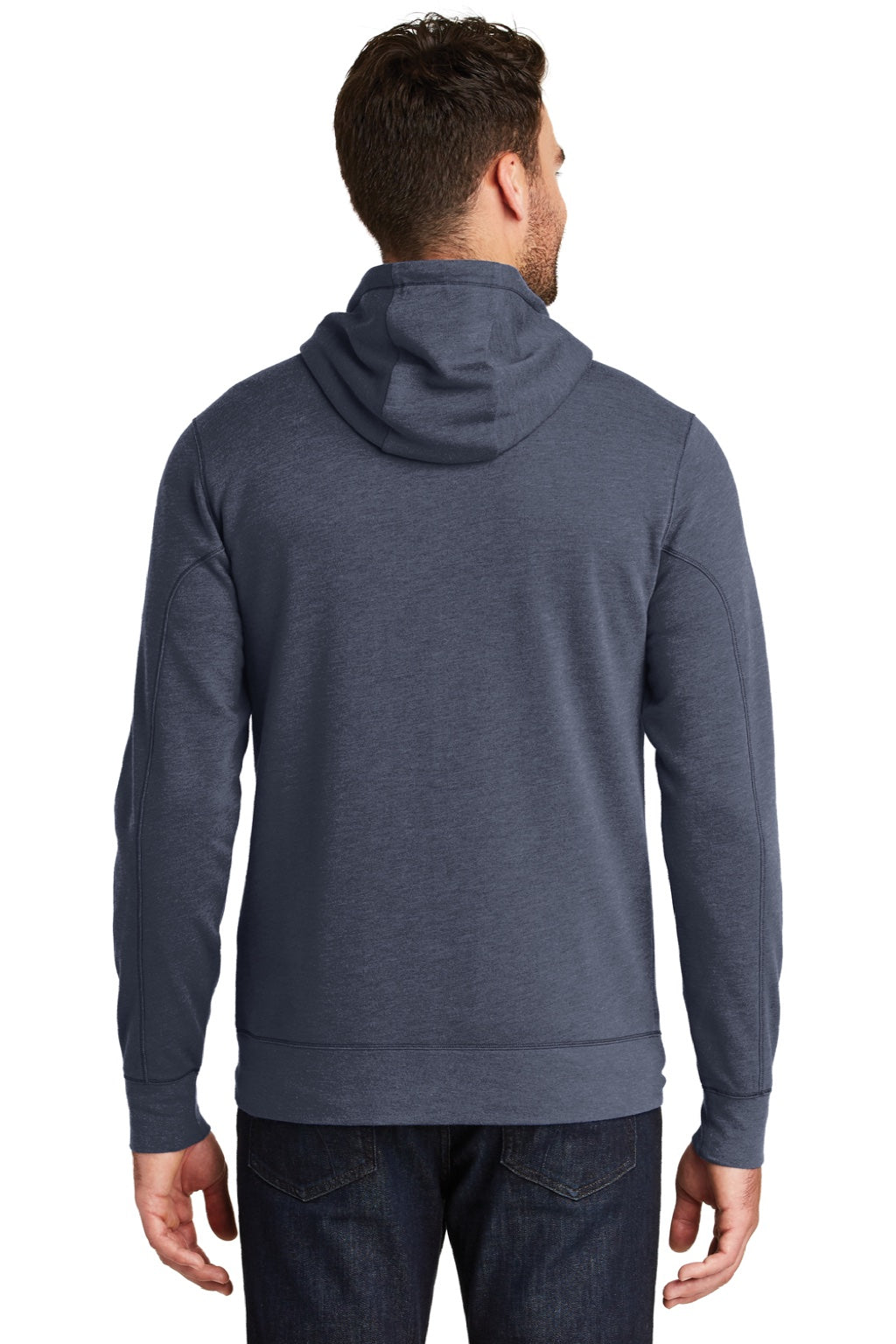 New Era NEA511 Mens Fleece Full Zip Hooded Sweatshirt Hoodie w/ Pockets Heather Navy Blue Model Back