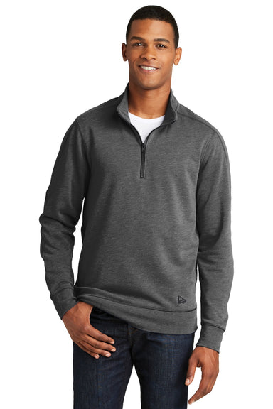 New Era NEA512 Mens Fleece 1/4 Zip Sweatshirt Heather Black Model Front