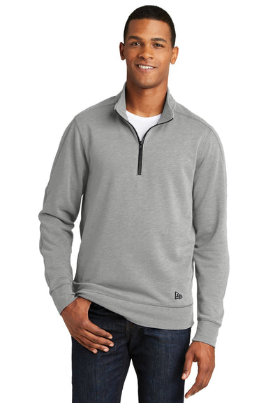 New Era NEA512 Mens Fleece 1/4 Zip Sweatshirt Heather Shadow Grey Model Front