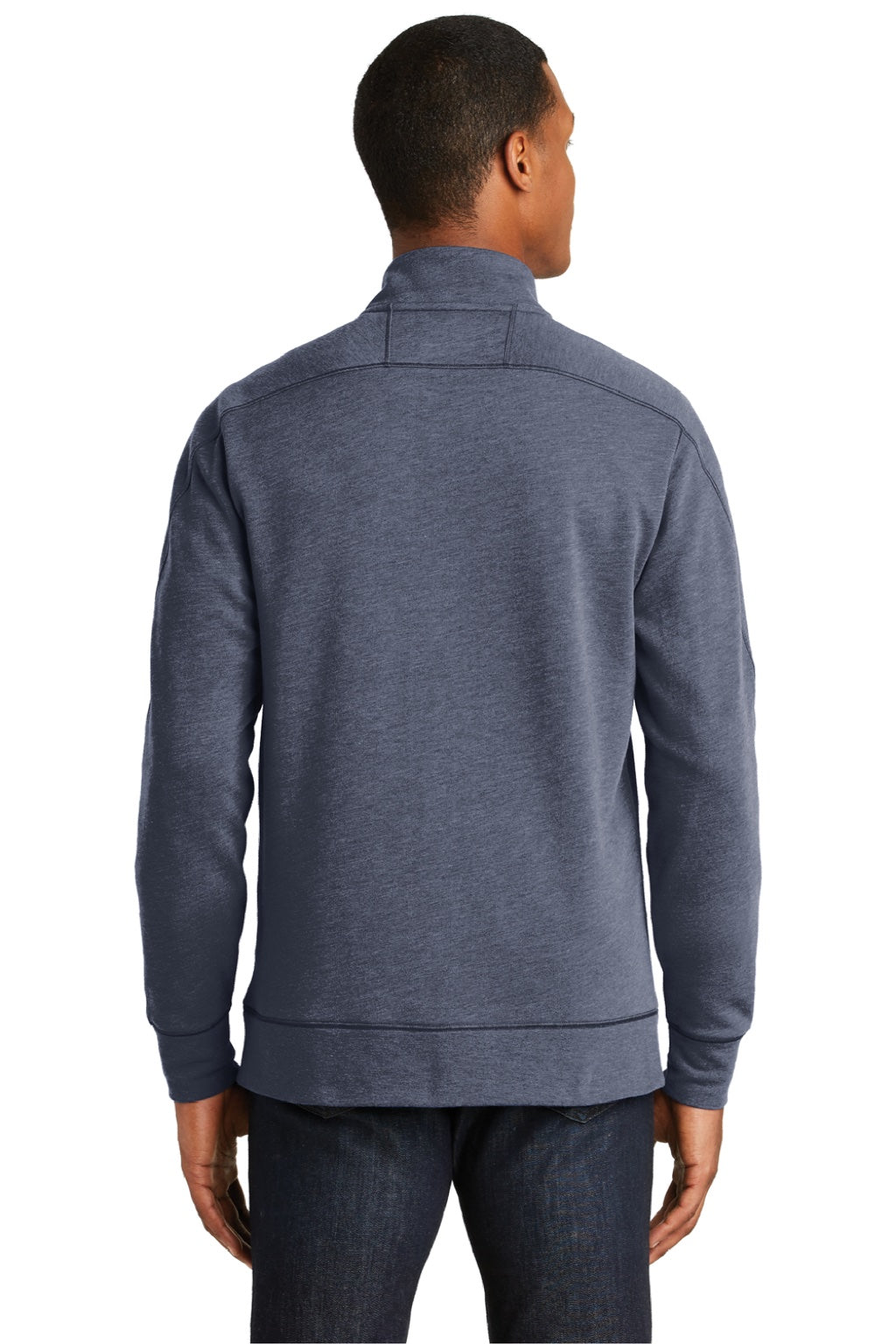 New Era NEA512 Mens Fleece 1/4 Zip Sweatshirt Heather Navy Blue Model Back