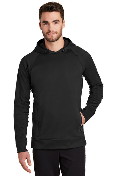New Era NEA520 Mens Venue Fleece Moisture Wicking Hooded Sweatshirt Hoodie w/ Pockets Black Model Front