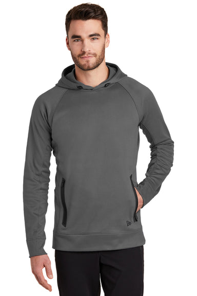 New Era NEA520 Mens Venue Fleece Moisture Wicking Hooded Sweatshirt Hoodie w/ Pockets Graphite Grey Model Front
