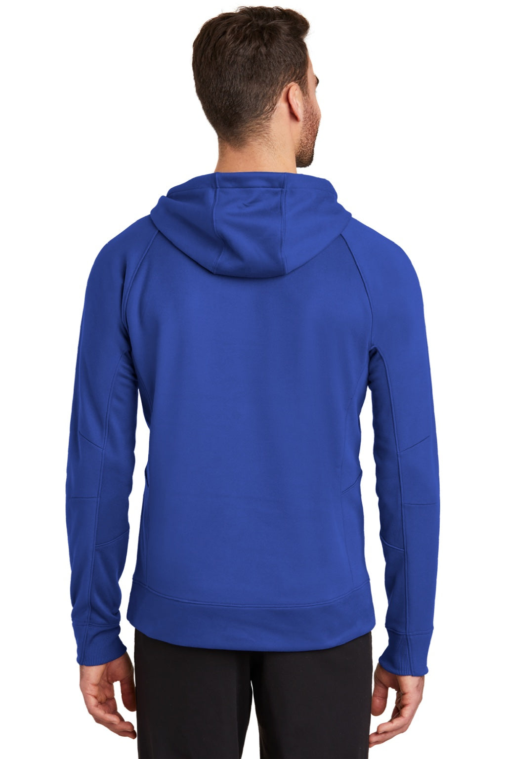 New Era NEA520 Mens Venue Fleece Moisture Wicking Hooded Sweatshirt Hoodie w/ Pockets Royal Blue Model Back