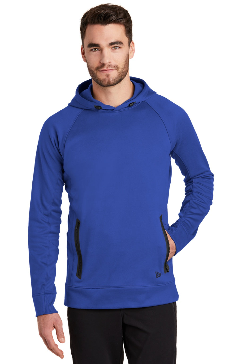 New Era NEA520 Mens Venue Fleece Moisture Wicking Hooded Sweatshirt Hoodie w/ Pockets Royal Blue Model Front
