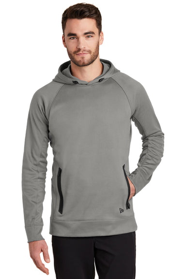 New Era NEA520 Mens Venue Fleece Moisture Wicking Hooded Sweatshirt Hoodie w/ Pockets Shadow Grey Model Front