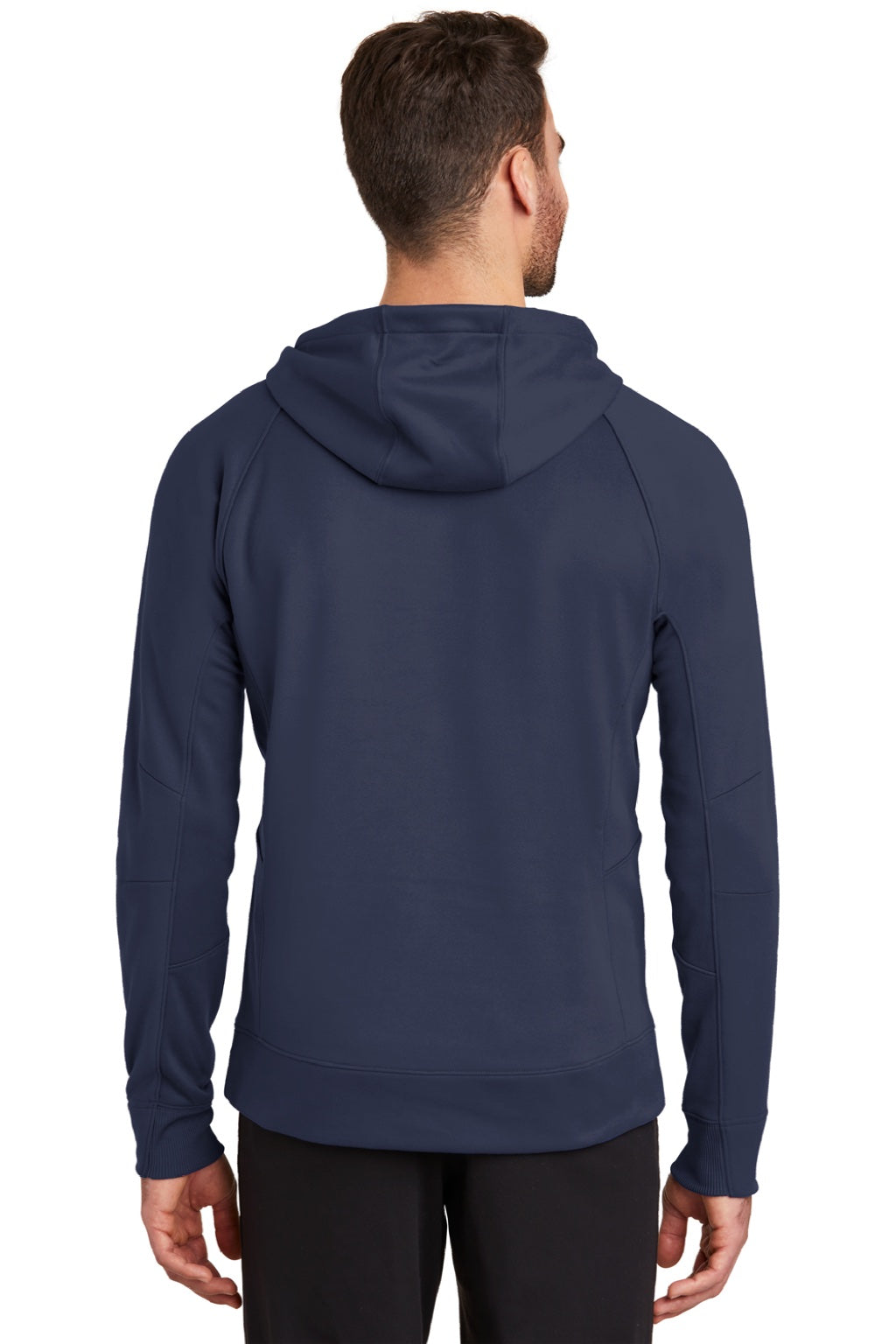 New Era NEA520 Mens Venue Fleece Moisture Wicking Hooded Sweatshirt Hoodie w/ Pockets Navy Blue Model Back