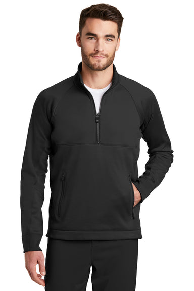 New Era NEA523 Mens Venue Moisture Wicking Fleece 1/4 Zip Sweatshirt w/ Pockets Black Model Front