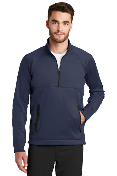 New Era NEA523 Mens Venue Moisture Wicking Fleece 1/4 Zip Sweatshirt w/ Pockets Navy Blue Model Front