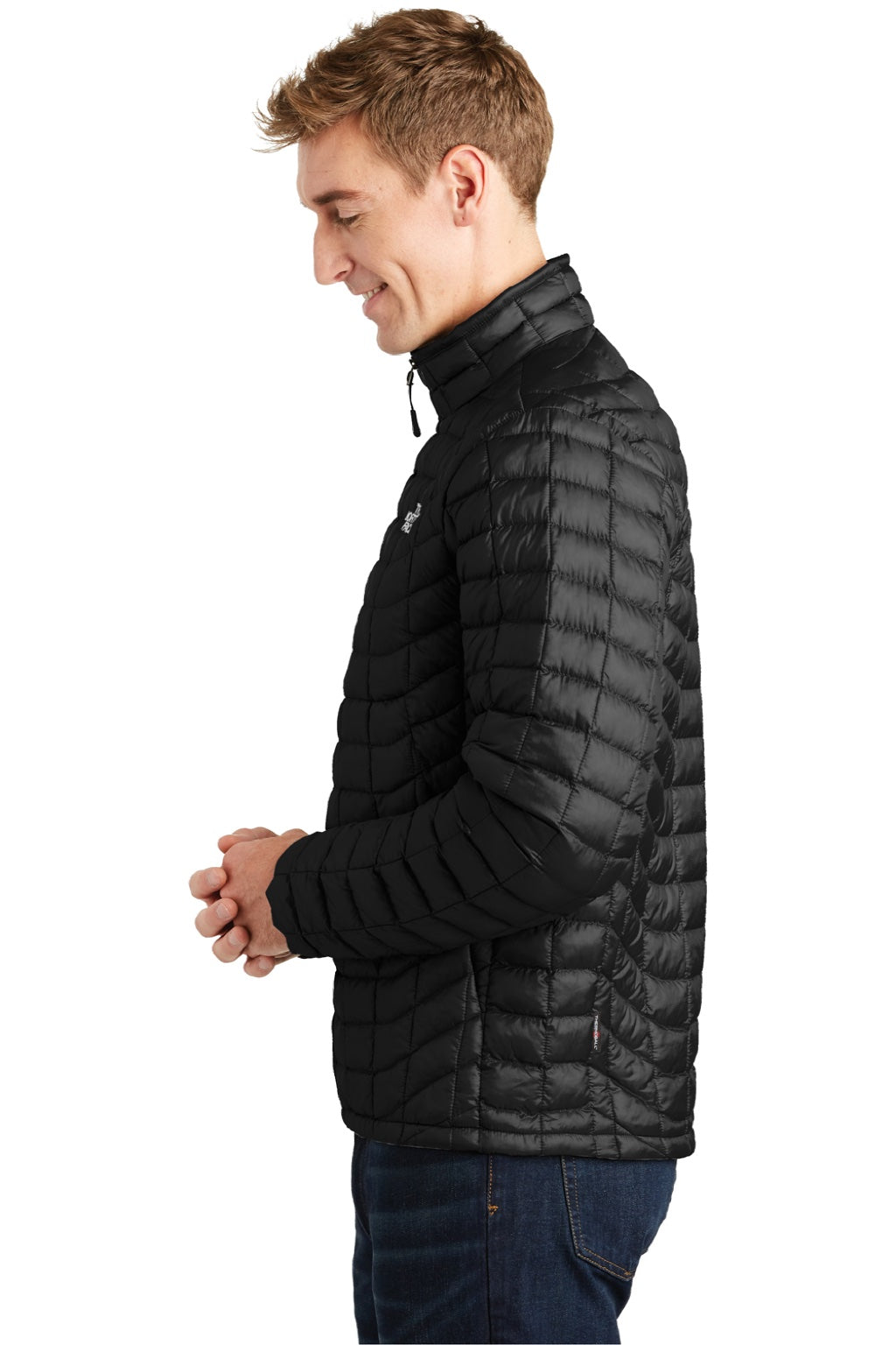 The North Face NF0A3LH2 Mens ThermoBall Trekker Water Resistant Full Zip Jacket Black Model Side