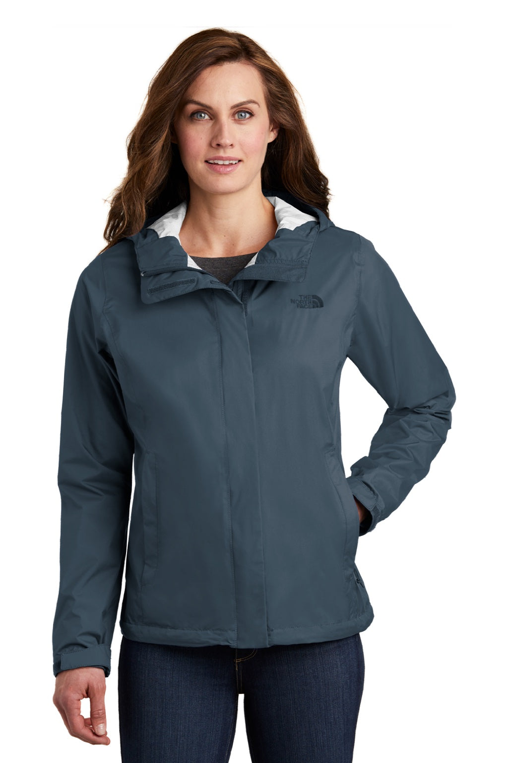 The North Face NF0A3LH5 Womens DryVent Windproof & Waterproof Full Zip Hooded Jacket Shady Blue Model Front