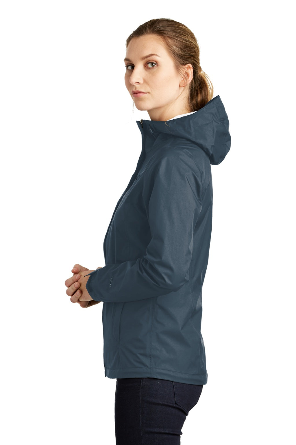The North Face NF0A3LH5 Womens DryVent Windproof & Waterproof Full Zip Hooded Jacket Shady Blue Model Side