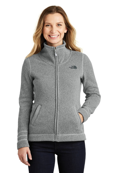 The North Face NF0A3LH8 Womens Full Zip Sweater Fleece Jacket Heather Medium Grey Model Front