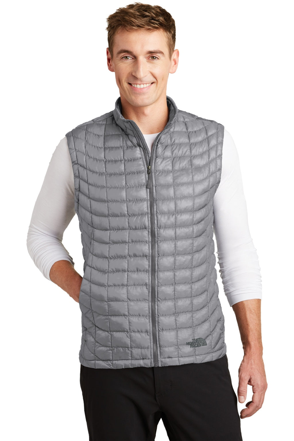 The North Face NF0A3LHD Mens ThermoBall Trekker Water Resistant Full Zip Vest Mid Grey Model Front