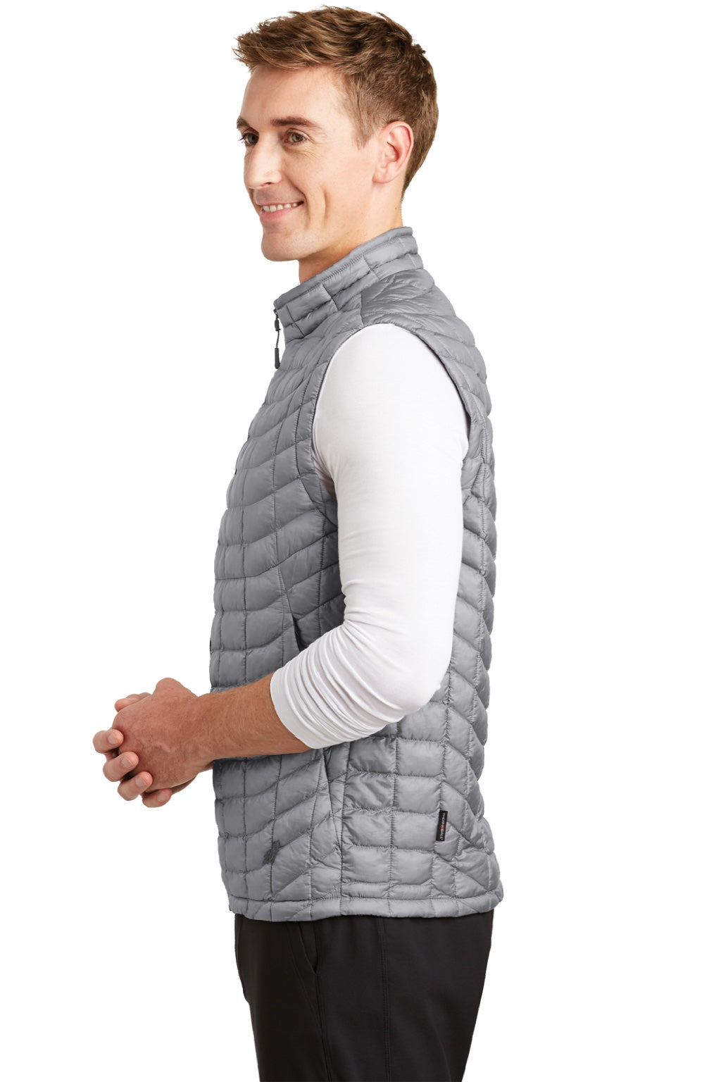 The North Face NF0A3LHD Mens ThermoBall Trekker Water Resistant Full Zip Vest Mid Grey Model Side