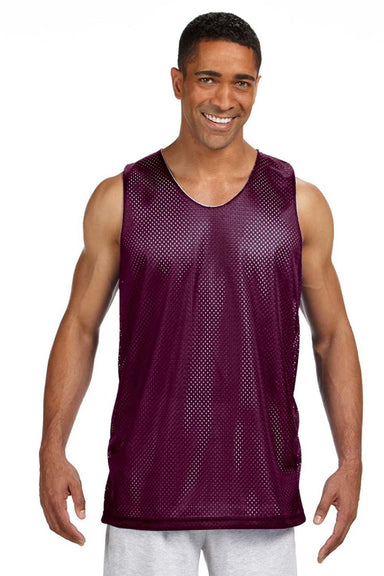 A4 NF1270 Mens Reversible Mesh Moisture Wicking Tank Top Maroon Model Front