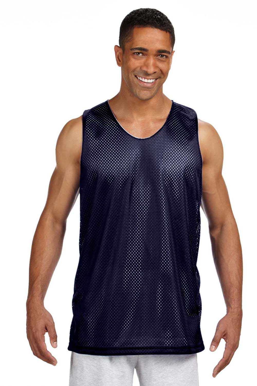 A4 NF1270 Mens Reversible Mesh Moisture Wicking Tank Top Navy Blue Model Front