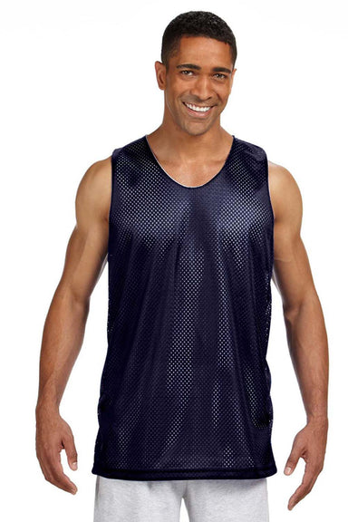 A4 NF1270 Mens Reversible Mesh Moisture Wicking Tank Top Navy Blue Model Front