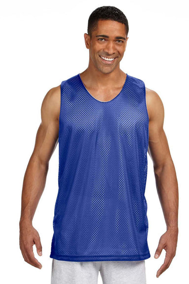 A4 NF1270 Mens Reversible Mesh Moisture Wicking Tank Top Royal Blue Model Front