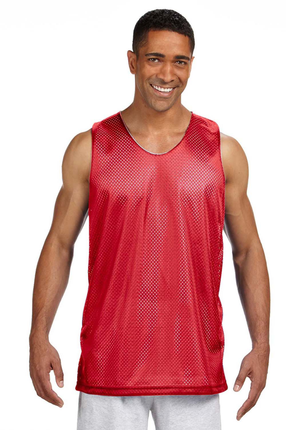 A4 NF1270 Mens Reversible Mesh Moisture Wicking Tank Top Scarlet Red Model Front