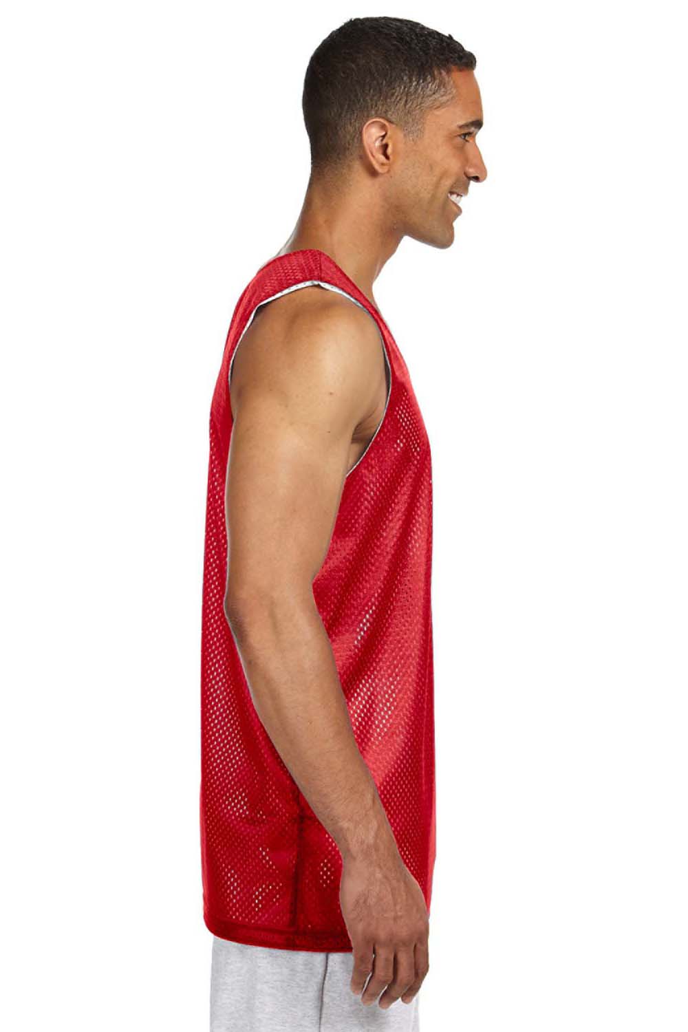 A4 NF1270 Mens Reversible Mesh Moisture Wicking Tank Top Scarlet Red Model Side