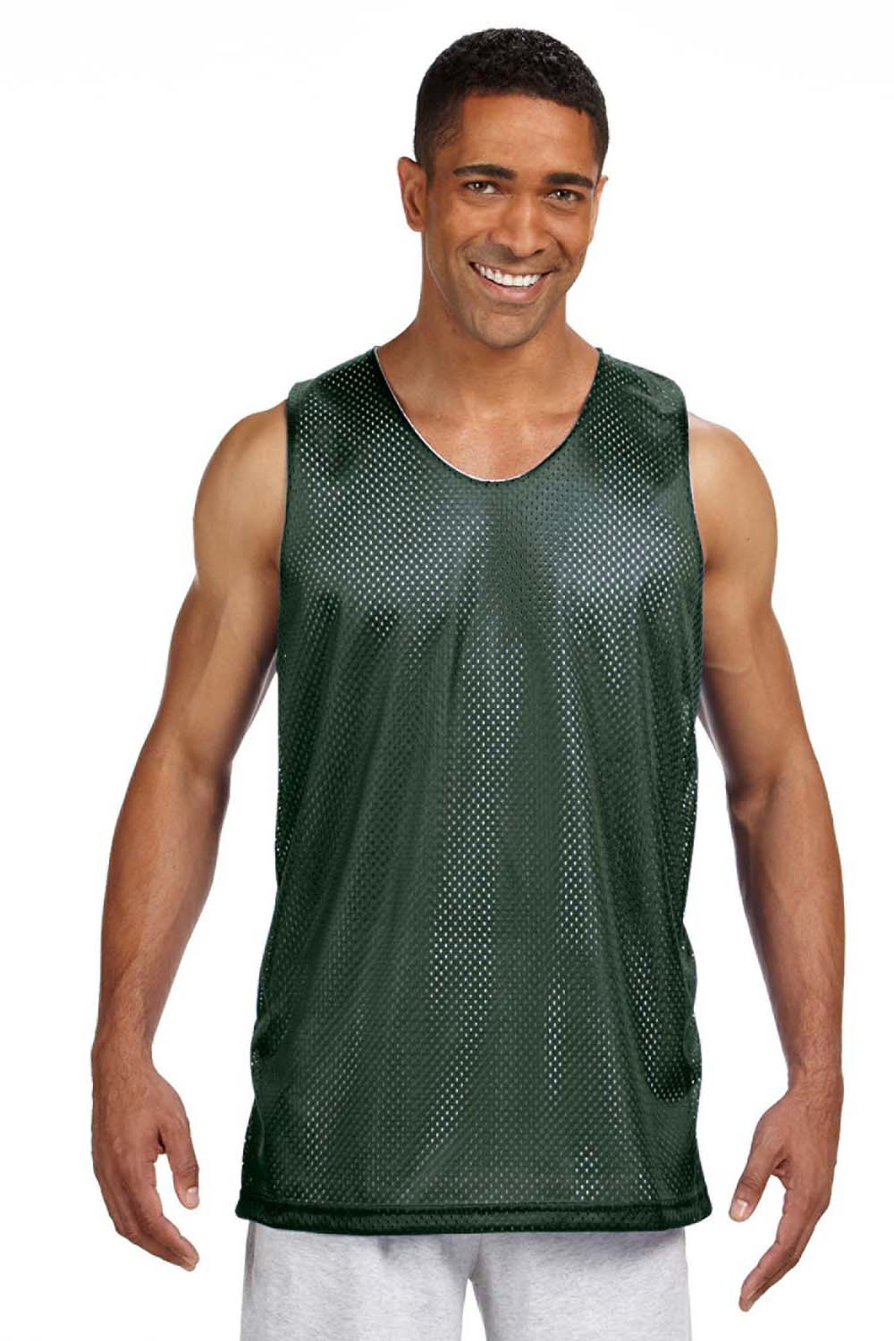 A4 NF1270 Mens Reversible Mesh Moisture Wicking Tank Top Forest Green Model Front