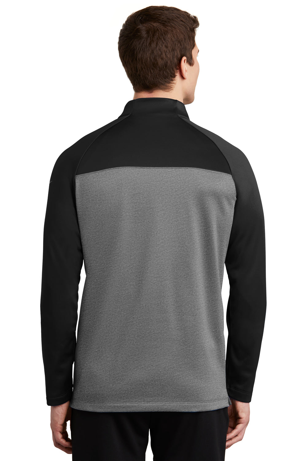 Nike NKAH6254 Mens Therma-Fit Moisture Wicking Fleece 1/4 Zip Sweatshirt Black/Heather Grey Model Back