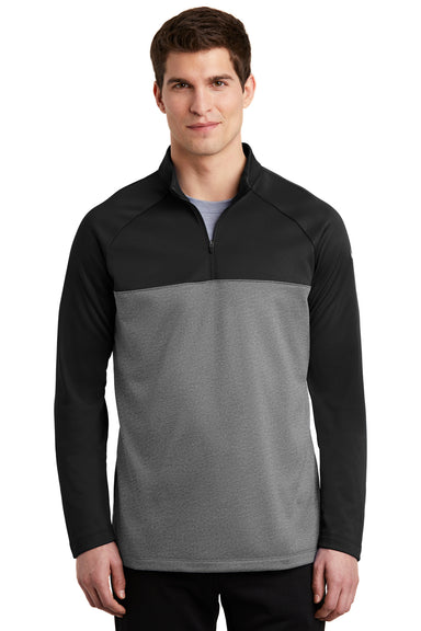 Nike NKAH6254 Mens Therma-Fit Moisture Wicking Fleece 1/4 Zip Sweatshirt Black/Heather Grey Model Front