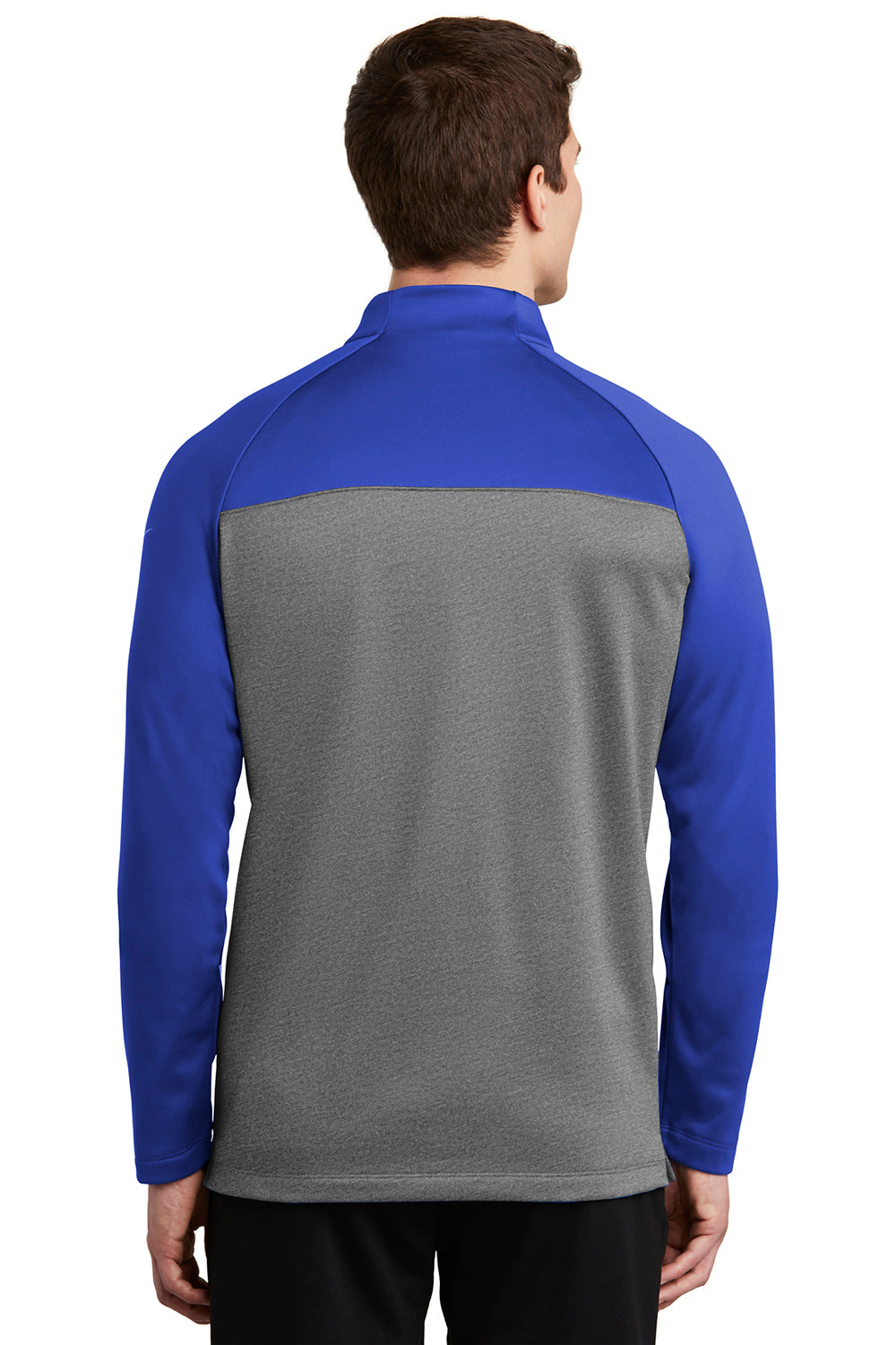 Nike NKAH6254 Mens Therma-Fit Moisture Wicking Fleece 1/4 Zip Sweatshirt Game Royal Blue/Heather Grey Model Back