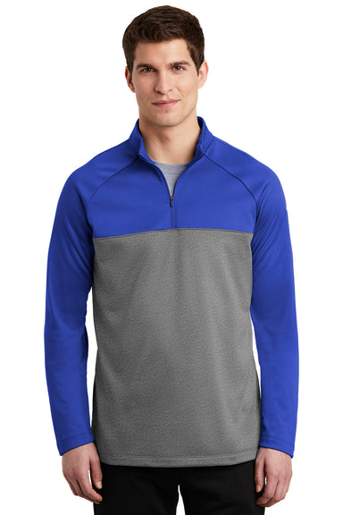 Nike NKAH6254 Mens Therma-Fit Moisture Wicking Fleece 1/4 Zip Sweatshirt Game Royal Blue/Heather Grey Model Front