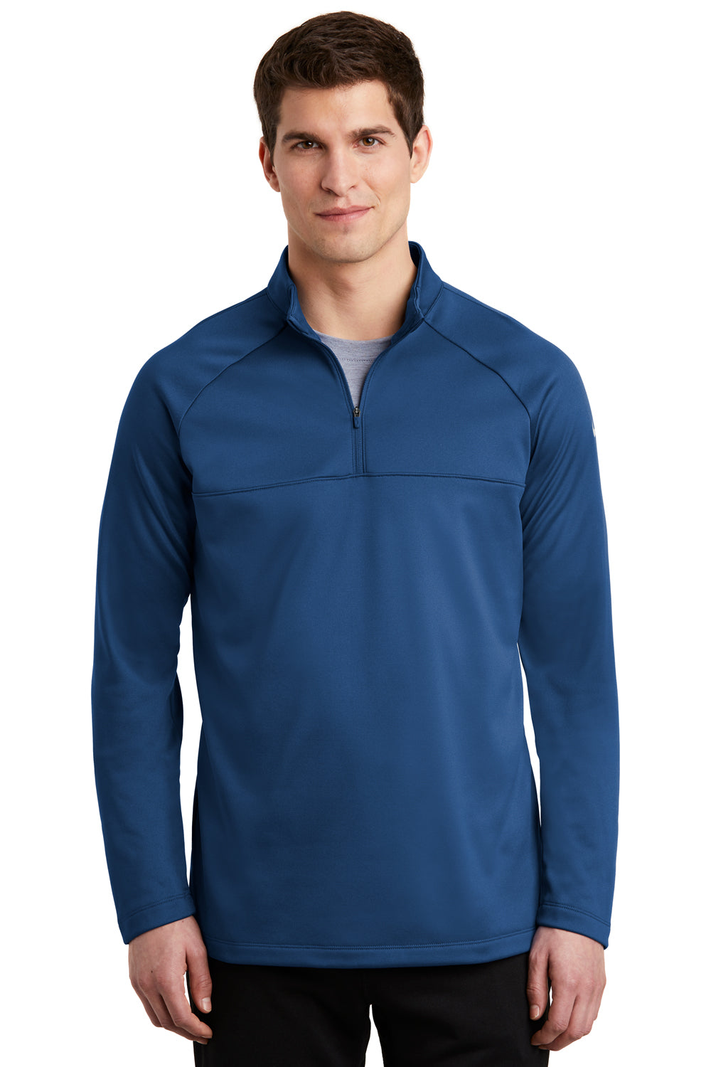 Nike NKAH6254 Mens Therma-Fit Moisture Wicking Fleece 1/4 Zip Sweatshirt Gym Blue Model Front