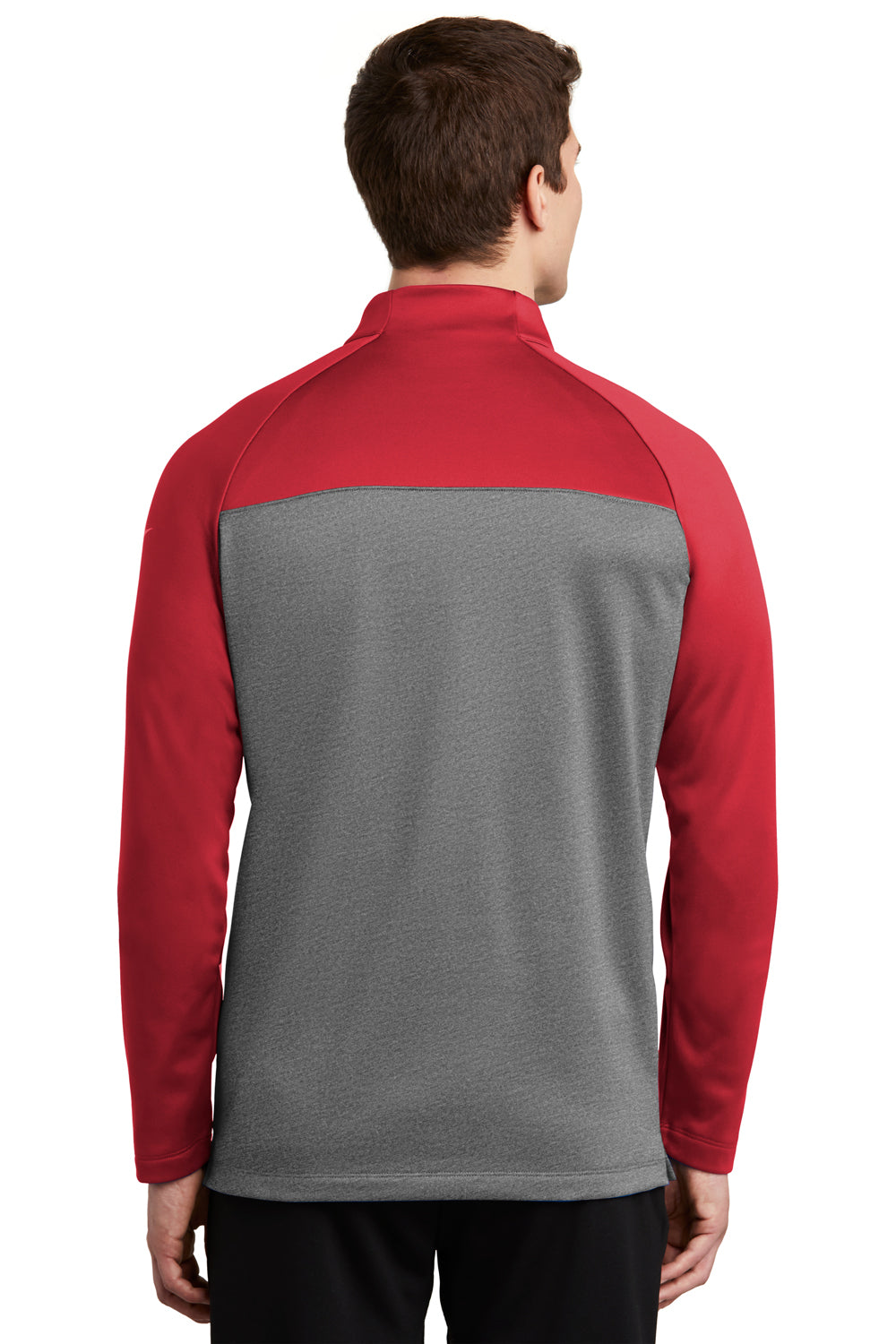 Nike NKAH6254 Mens Therma-Fit Moisture Wicking Fleece 1/4 Zip Sweatshirt Gym Red/Heather Grey Model Back