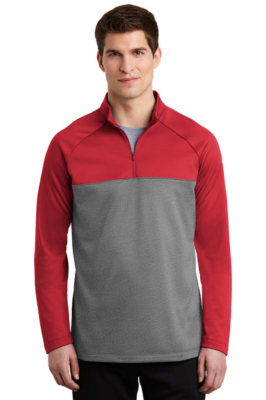 Nike NKAH6254 Mens Therma-Fit Moisture Wicking Fleece 1/4 Zip Sweatshirt Gym Red/Heather Grey Model Front